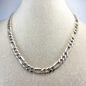 925 Italian Sterling Silver Figaro Chain 22 Inch 52 Gram Men’s Necklace